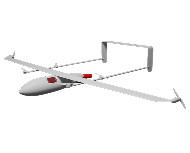 Beispielhafte Integration des Drohnenrettungssystems (Auslösemodul und Fallschirmcontainer) in eine Fixed-Wing VTOL-Drohne