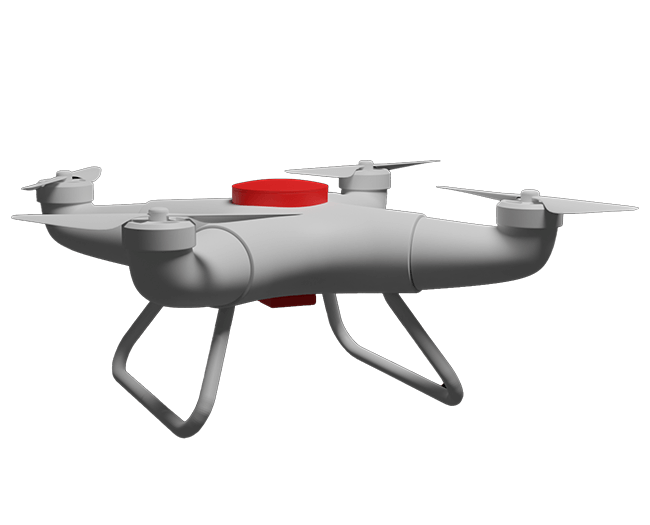 Beispielhafte Integration des Drohnenrettungssystems (Auslösemodul und Fallschirmcontainer) in einen Multikopter.